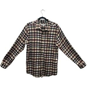 Pacsun Shirt Mens Medium Beige Burgundy Black‎ Plaid Flannel Button Up Casual